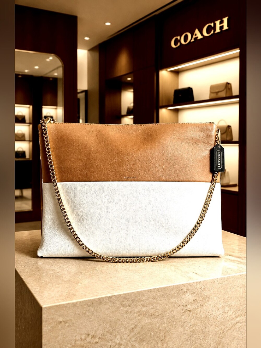 Coach Borough Legacy Highrise Colorblock Leather Shoulder Bag.